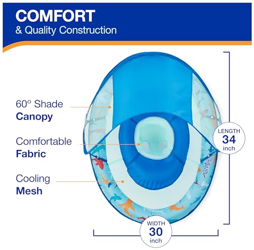 New Swimways Baby Spring Float, Baby Pool Float with Canopy & UPF Protection (Shark)