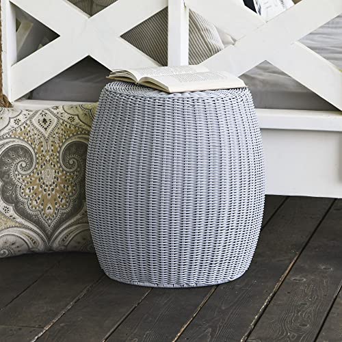 New Household Essentials Gray Handwoven Resin Storage Stool Ottoman (16" Diameter x 9" Height)