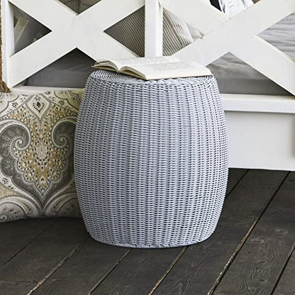 New Household Essentials Gray Handwoven Resin Storage Stool Ottoman (16" Diameter x 9" Height)