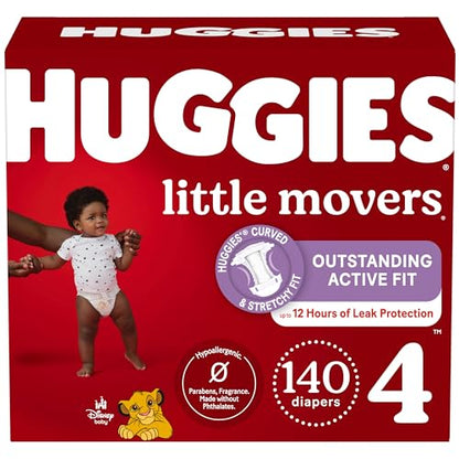 New Huggies Little Movers Baby Diapers, Size 4 (22-37 lbs), 140 Ct (2 Packs of 70)