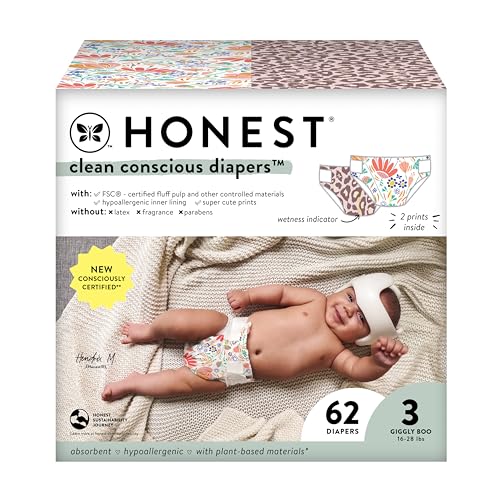 New The Honest Company Clean Conscious Diapers (Size 3 (16-28 lbs), 62 Count)