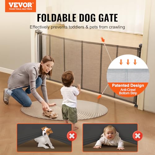 VEVOR Retractable Baby Gates for Stairs, Extends up to 116" Wide, Mesh Dog Gate for The House, 34" Tall Extra Wide Child Safety Gates (Gray)