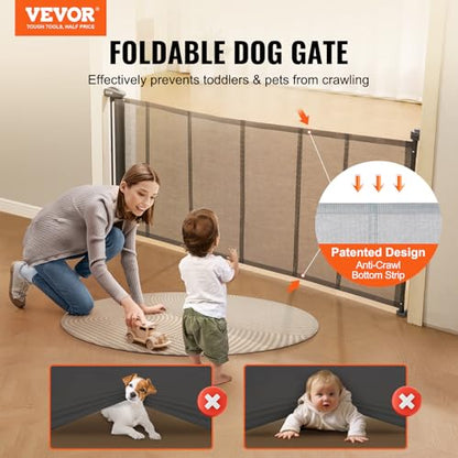 VEVOR Retractable Baby Gates for Stairs, Extends up to 116" Wide, Mesh Dog Gate for The House, 34" Tall Extra Wide Child Safety Gates (Gray)