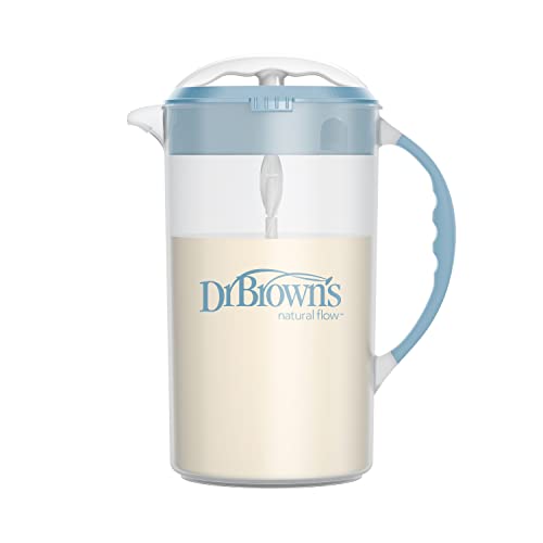 Dr. Brown S Baby Formula Mixing Pitcher with Adjustable Stopper Locking Lid & No Drip Spout (32oz, BPA Free, Blue)