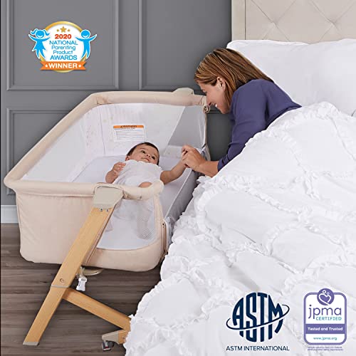 Evolur Stellar Bassinet: Portable Bedside Sleeper with Adjustable Height (Beige)