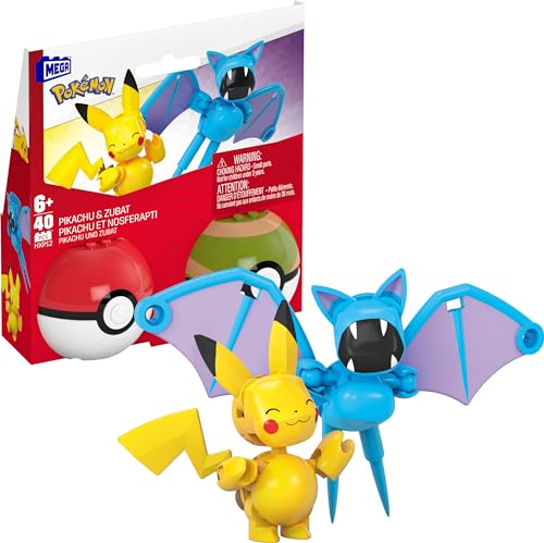 Mega Nintendo Pokemon Poke Ball Collection Pikachu and Zubat 40 Piece Set (Pikachu & Zubat)