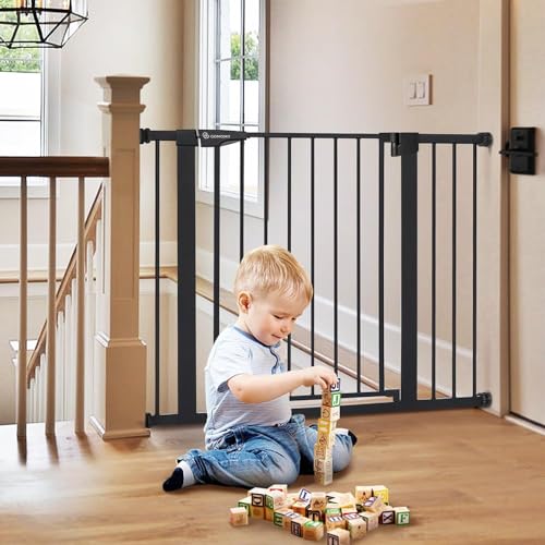 New COMOMY 30" Tall Baby Gate for Stairs Doorways (Black)