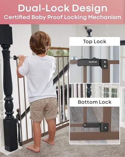 InnoTruth 28.9-42.1" Wide 30" Tall Baby Gate Safety Gate (Brown)