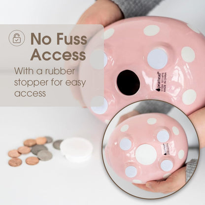 New Pearhead Large Ceramic Piggy Bank (Pink Polka Dots)