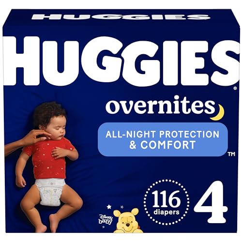 New Huggies Baby Diapers: Overnight Diapers, Size 4 (22-37 lbs), 116 Ct (2 Packs of 58)