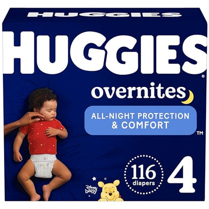 New Huggies Baby Diapers: Overnight Diapers, Size 4 (22-37 lbs), 116 Ct (2 Packs of 58)