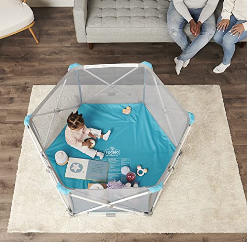 New Regalo Portable Play Yard (White/Gray/Teal)