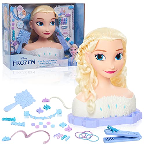 New Disney Frozen Deluxe Elsa Styling Head (Blonde Hair - 18 Piece Pretend Play Set)