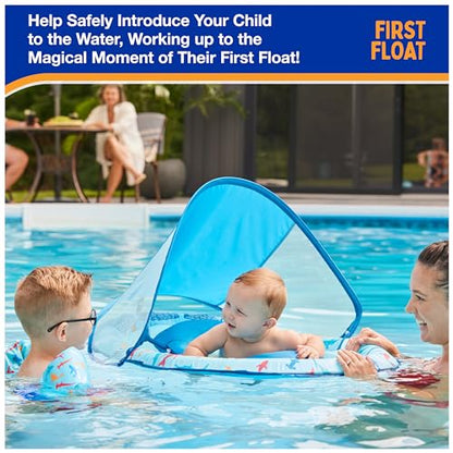 New Swimways Baby Spring Float, Baby Pool Float with Canopy & UPF Protection (Shark)