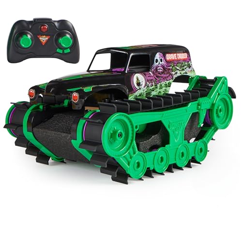 New Monster Jam Official Grave Digger Trax All-Terrain Remote Control Outdoor Vehicle, 1:15 Scale