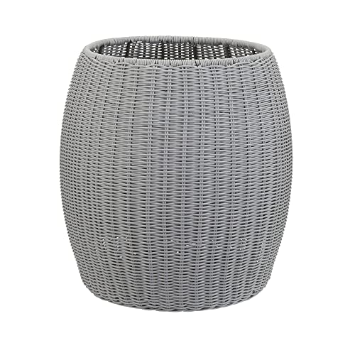 New Household Essentials Gray Handwoven Resin Storage Stool Ottoman (16" Diameter x 9" Height)