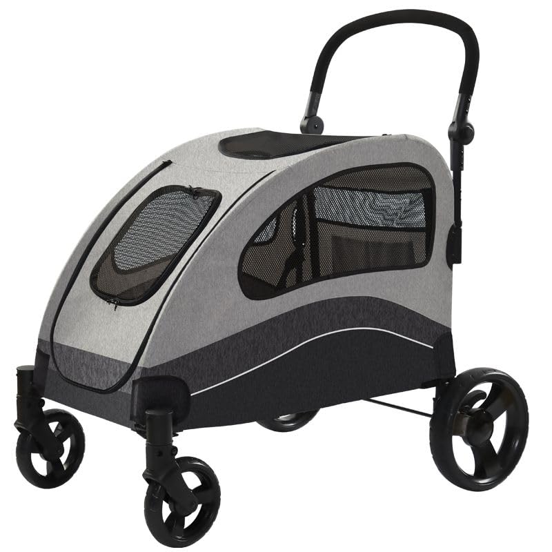 Garvee Extra Large Foldable Dog Stroller with Shock Absorption (Black)