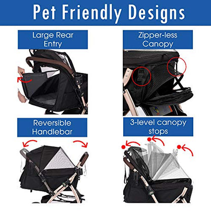 HPZ-PR America HPZ Pet Rover Premium Heavy Duty DogCat Stroller (Black 2nd-Gen / X-Large)