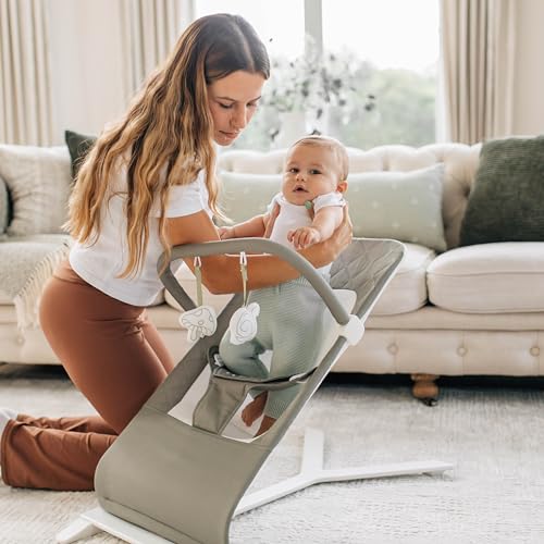 New Baby Delight Alpine Deluxe Portable Baby Bouncer | Infant | 0-6 Months | 100% GOTS Certified Organic Cotton Fabric | Organic Sage