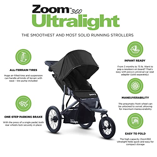 Joovy Zoom360 Ultralight Jogging Stroller Easy One-Hand Fold (Black)