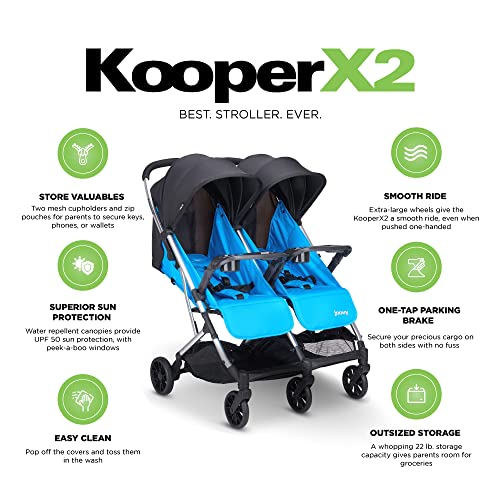 New Joovy Kooper X2 Double Stroller Lightweight Travel Stroller (Glacier Blue)