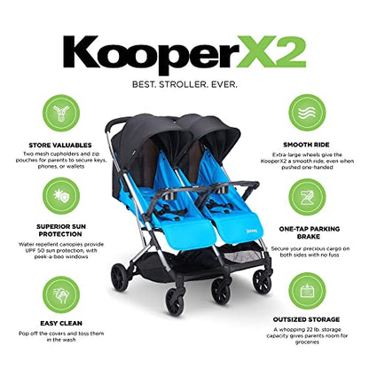 Gently Used Joovy Kooper X2 Double Stroller Lightweight Travel Stroller (Glacier Blue)