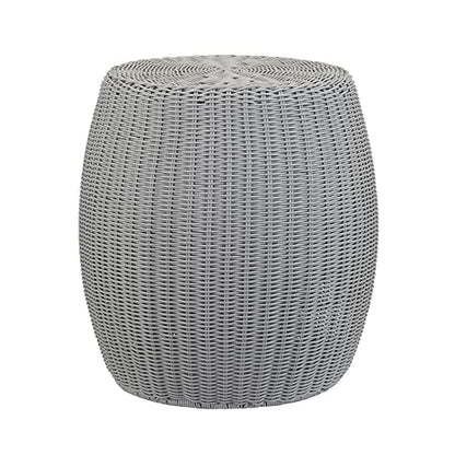 New Household Essentials Gray Handwoven Resin Storage Stool Ottoman (16" Diameter x 9" Height)