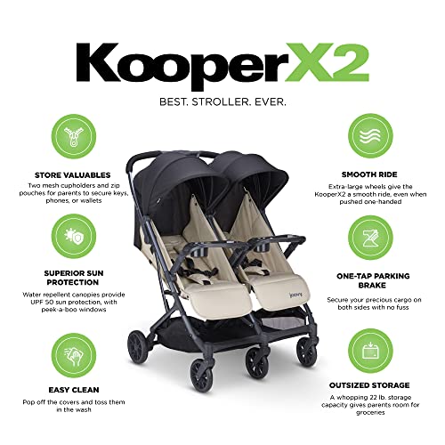 New Joovy Kooper X2 Double Stroller Lightweight Travel Stroller (Sand)