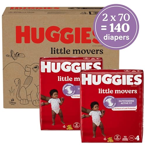 New Huggies Little Movers Baby Diapers, Size 4 (22-37 lbs), 140 Ct (2 Packs of 70)