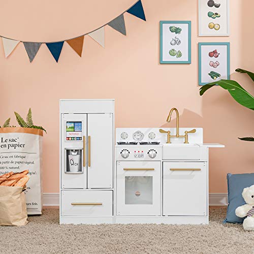 New Teamson Kids Little Chef Charlotte Modular Wooden Play Kitchen (White with Gold Finishes)