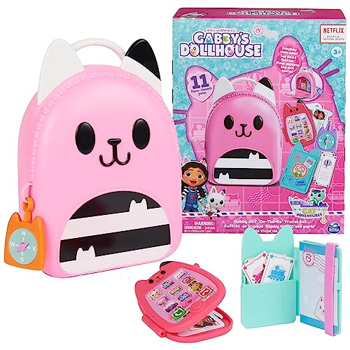 New Gabby's Dollhouse, Gabby Girl On-The-Go Travel Set, Pretend Play Travel Toys, Toy Passport, Toy Phone and Compass Charm, Kids Toys for Girls & Boys 3+