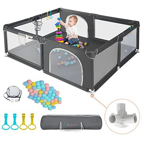 New COMOMY Baby Playpen for Toddlers 79" x 63" Extra Large Baby Playard (Dark Grey)