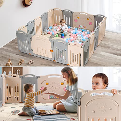 New UANLAUO Baby Fence 18 Panel Foldable Extra Large Playpen (Grey+Cream)