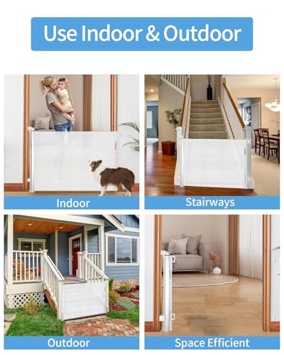 New Veraste Retractable Mesh Baby Gate or Mesh Dog Gate (White , 33"x55")