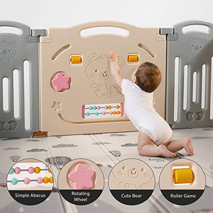 New UANLAUO Baby Fence 18 Panel Foldable Extra Large Playpen (Grey+Cream)