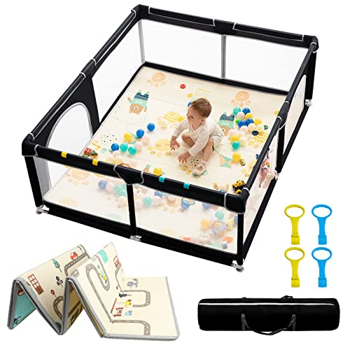 New dearlomum Baby Playpen with Mat 71" X 59" (Black)