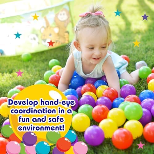 Sunny Days Entertainment 200 Ball Pit Balls for Kids – Plastic Ball Refill Pack for Kids | Phthalate and BPA Free Non-Toxic Plastic Ball Pack | Reusable Storage Bag with Zipper