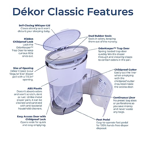 Diaper Dekor Classic Hands-Free Diaper Pail (White)