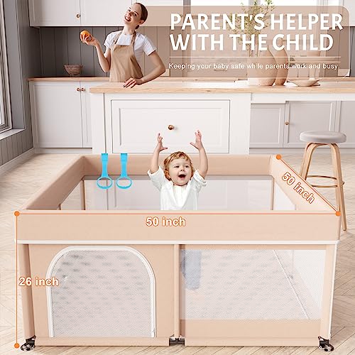 New Omzer Baby Playpen with Mat 50x50inch (Beige)