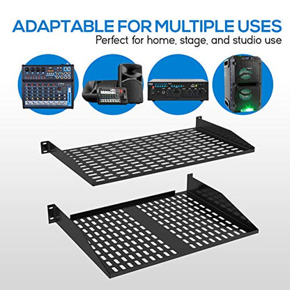 New Pyle 19-Inch 1U+2U Server Rack Shelves - Device Server Rack Mounting Tray (Black)