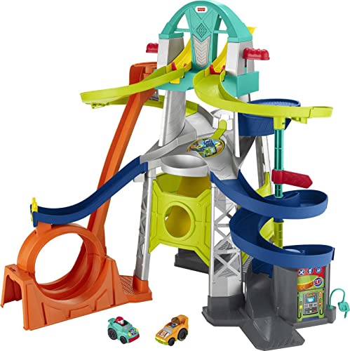 New Fisher-Price Little People Toddler Toy Launch & Loop Raceway Race Track with Lights Sounds & 2 Cars