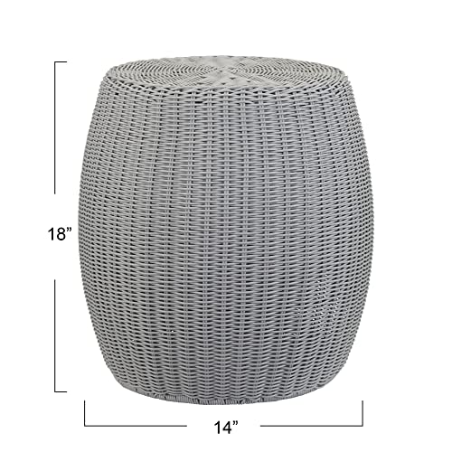 New Household Essentials Gray Handwoven Resin Storage Stool Ottoman (16" Diameter x 9" Height)