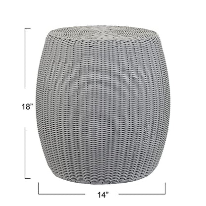 New Household Essentials Gray Handwoven Resin Storage Stool Ottoman (16" Diameter x 9" Height)