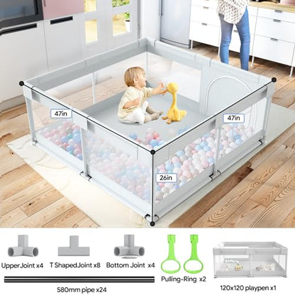 Fodoss Baby Playpen for Babies & Toddlers, 47x47" (Light Grey)