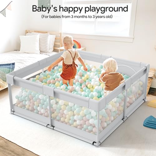 Fodoss Baby Playpen for Babies & Toddlers, 47x47" (Light Grey)