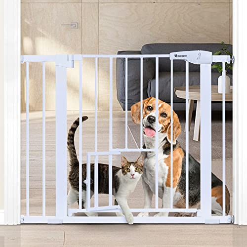 New COMOMY Baby Gate with Cat Door 29.5"-40.5" Extra Wide, White