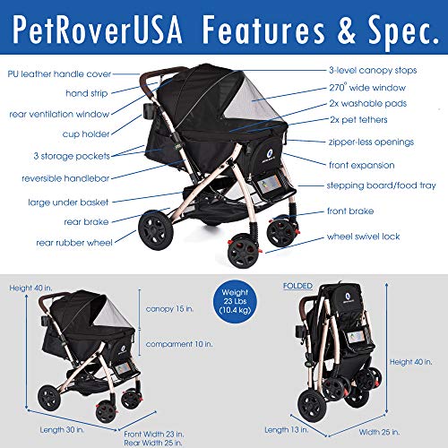 HPZ-PR America HPZ Pet Rover Premium Heavy Duty DogCat Stroller (Black 2nd-Gen / X-Large)