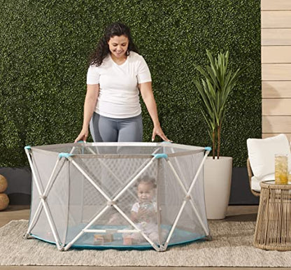 New Regalo Portable Play Yard (White/Gray/Teal)