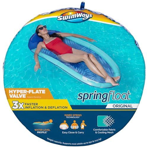 New SwimWays Spring Float Original Pool Lounge Chair (Teal Palm) (Blue-Green)