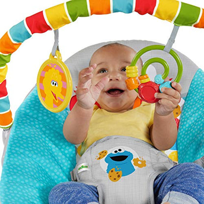 New Bright Starts Sesame Street Baby Bouncer - 'I Spot Elmo!' with Vibrations, 0-6 Months, 20 lbs